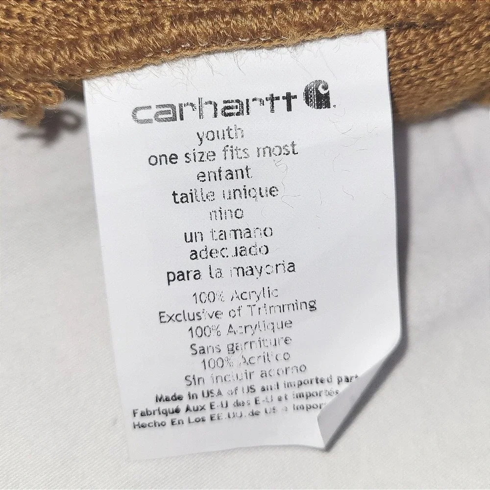 Carhartt Youth Knit Beanie Brown Logo Patch Winter Hat Gorpcore 90s grunge